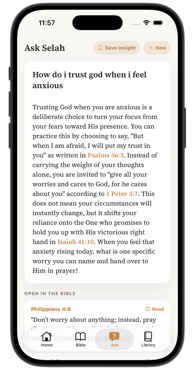 Ask Selah answering a question with Scripture references.